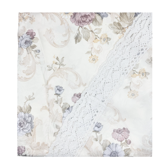 Fata de masa rotunda Vintage FRANCINE, Cu motive florale si dantela [1]