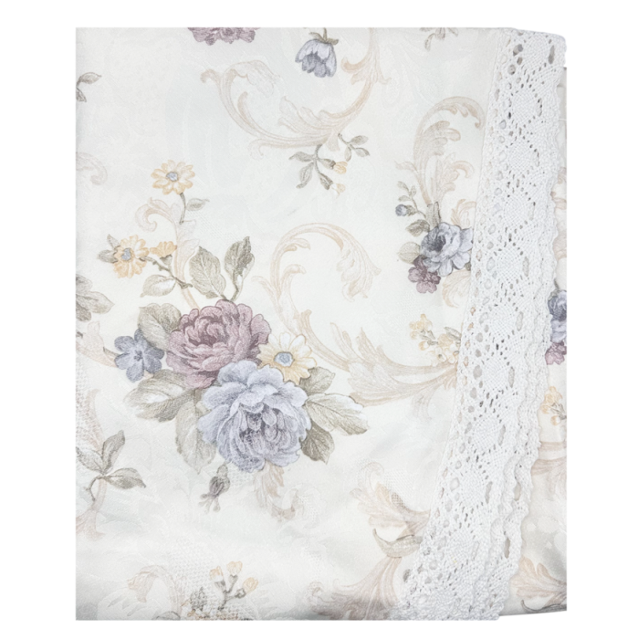 Fata de masa rotunda Vintage FRANCINE, Cu motive florale si dantela [2]