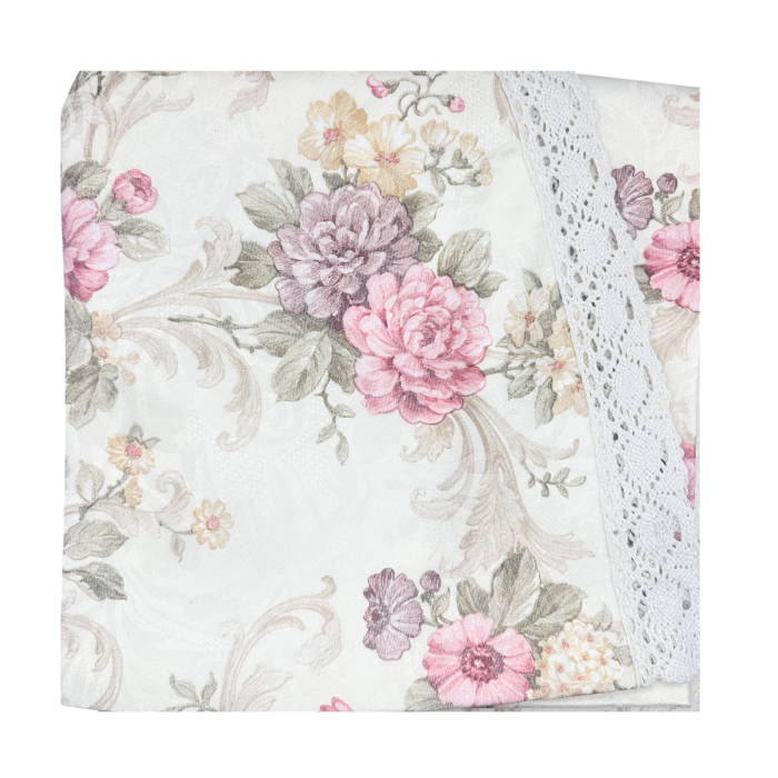 Fata de masa rotunda Vintage MARIE, Cu motive florale si dantela [2]