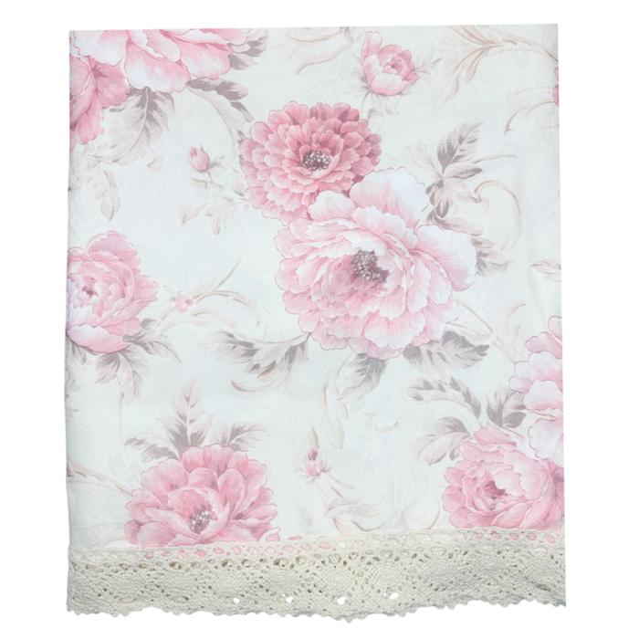 Fata de masa vintage eleganta ELOISE, cu flori roz si dantela [3]