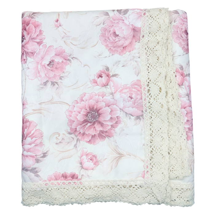 Fata de masa vintage eleganta ELOISE, cu flori roz si dantela [1]