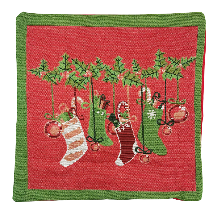 Față de pernă decorativă Crăciun – model cu sosete cadouri, JOY [1]