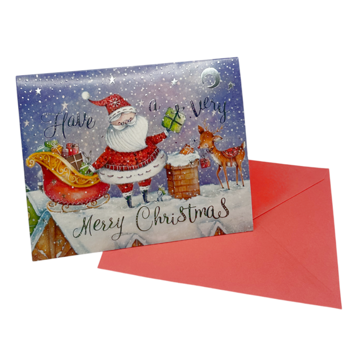 Felicitare de Crăciun cu Moș Crăciun și ren – mesaj “Merry Christmas” [1]