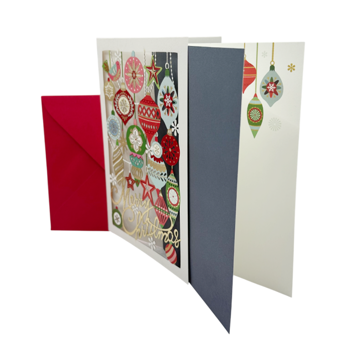 Felicitare MERRY CHRISTMAS cu globuri festive si plic rosu [2]