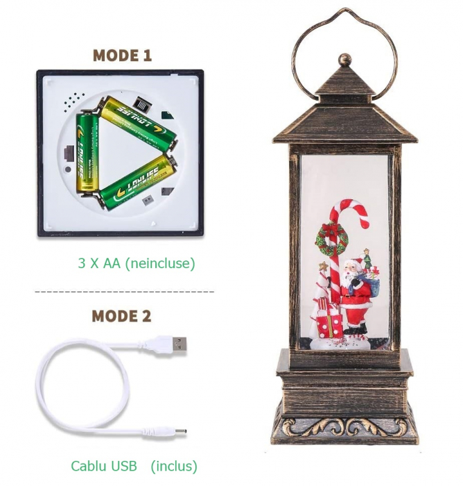 Felinar muzical LED cu Mos Craciun și efect ninsoare HOLLY, 22 cm [4]