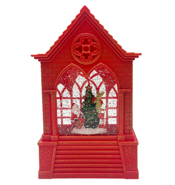 Felinar cu LED, Muzică și Efect Ninsoare – Casuta cu Moș Crăciun și Brad JOY [1]