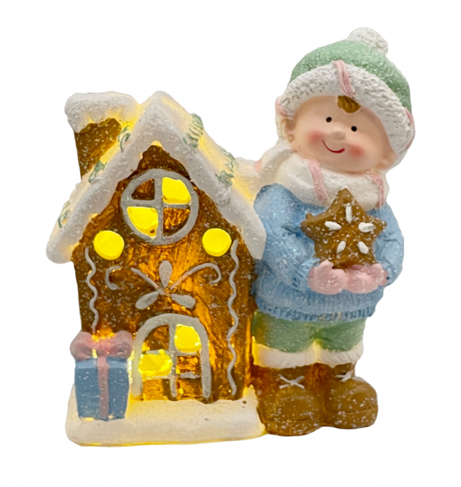 Baietel cu Casuta turta dulce cu lumina LED SWEET, 12x16cm [3]