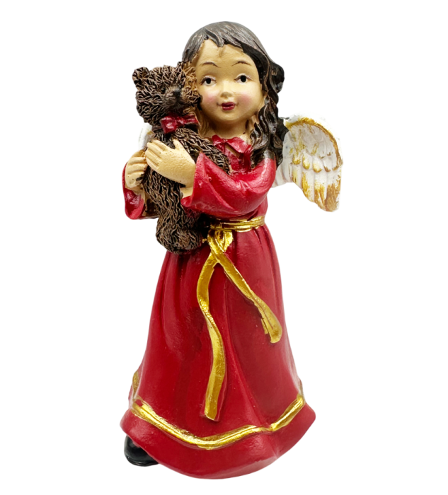 Figurină Îngeraș cu Hainuta rosie si Ursuleț HOLLY - Decor Crăciun [1]