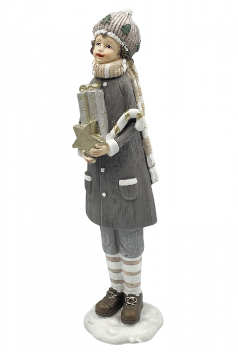 Figurina Craciun Baiat cu palton CASPER, Gri, 30cm [2]