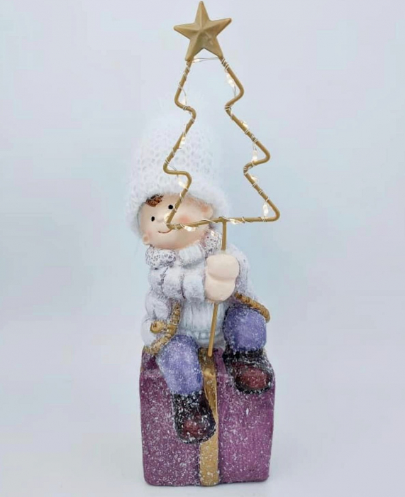 Figurina Craciun cu led-uri CHRIS, Mov/ Alb, 23cm [2]