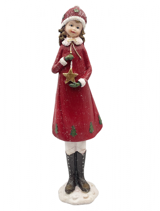 Figurina Craciun Fetita cu rochita GLORIA, Rosu, 41cm [2]