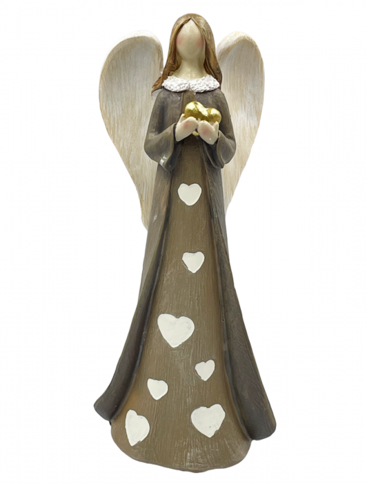 Inger decorativ CAROLINE cu inimioara, Maro, 21cm [1]