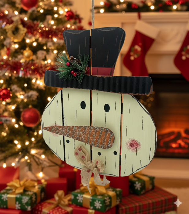 Decor de perete Crăciun – Cap de om de zăpadă cu joben SNOWY [3]