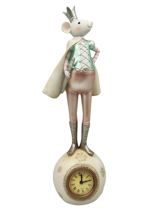 Figurină Șoricel Regal pe Glob cu Ceas – Decorațiune Elegantă de Crăciun [1]