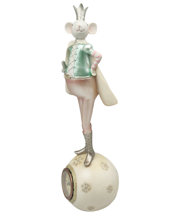 Figurină Șoricel Regal pe Glob cu Ceas – Decorațiune Elegantă de Crăciun [2]