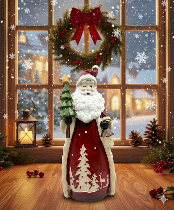 Moș Crăciun decorativ rosu cu brad – decor elegant de Crăciun [3]