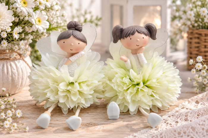 Figurina decorativa zana FLOWER FAIRY - cu rochita din petale verzi [3]