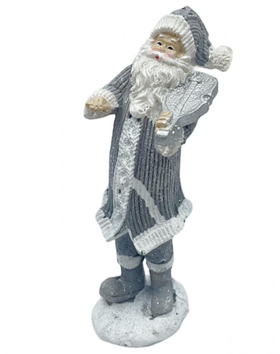 Figurina Mos Craciun cu haine gri si instrument muzical NOEL [1]