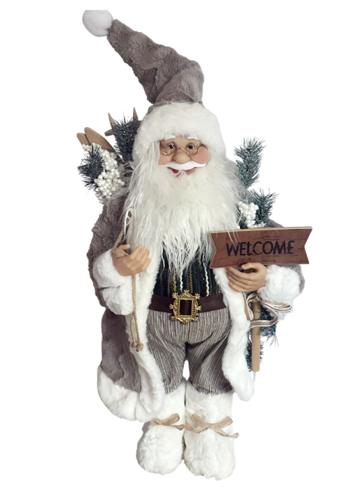 Mos Craciun decorativ cu sac de cadouri si placuta Welcome [1]