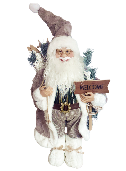 Mos Craciun decorativ cu sac de cadouri si placuta Welcome [2]