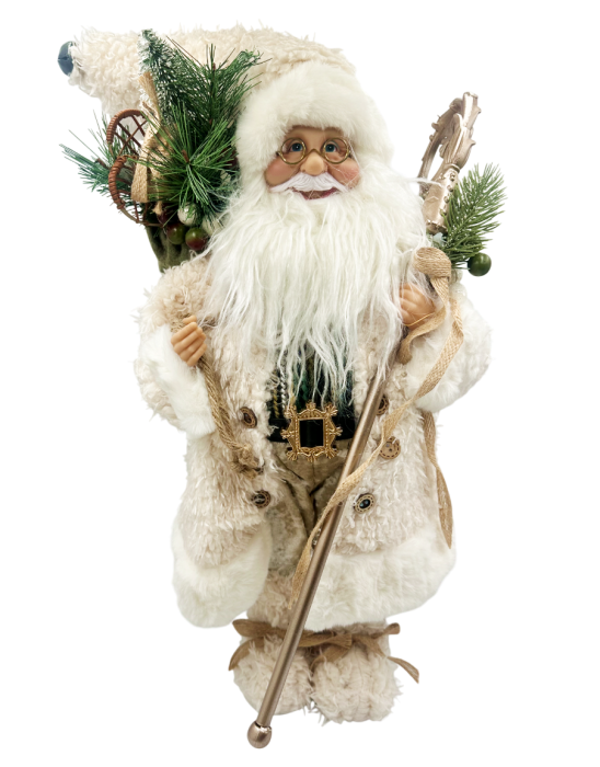 Mos Craciun decorativ cu sac de cadouri, JOLLY, Crem, 48cm [1]