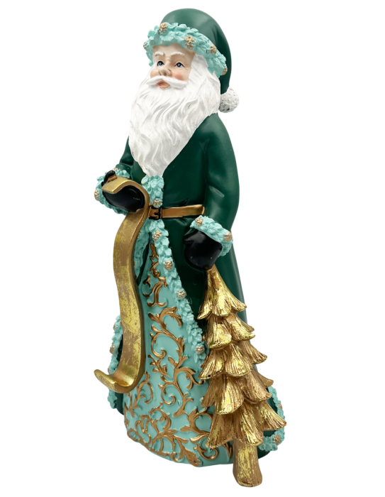 Figurină Moș Crăciun verde–turcoaz cu brad auriu IMPERIALE [2]