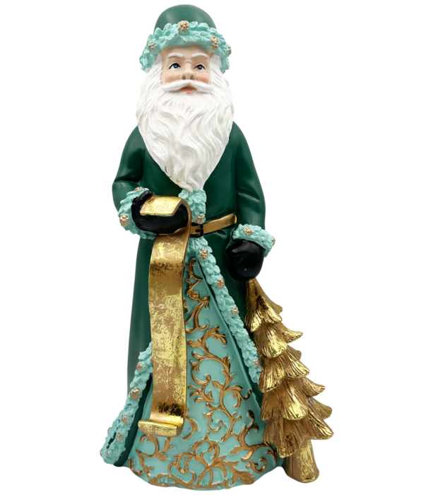 Figurină Moș Crăciun verde–turcoaz cu brad auriu IMPERIALE [1]
