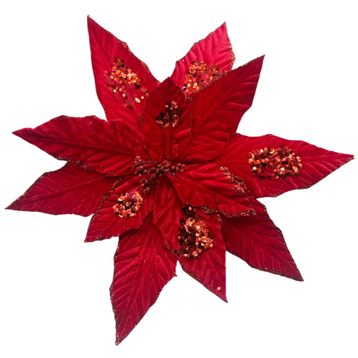 Floare decorativă rosie cu sclipici si paiete - Craciunita REINA [1]