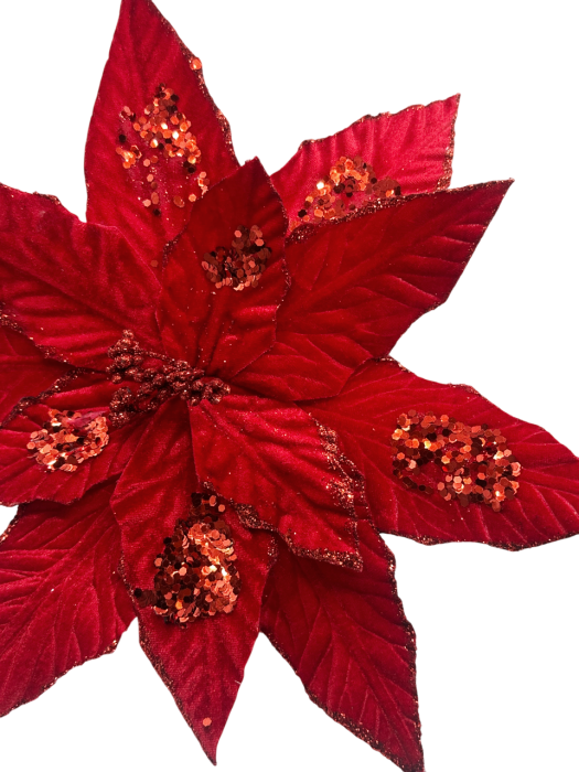 Floare decorativă rosie cu sclipici si paiete - Craciunita REINA [2]