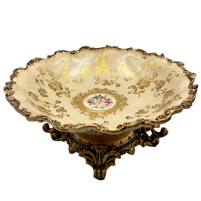 Bol decorativ vintage ELOISE pe suport decorat – model floral și detalii aurii [2]