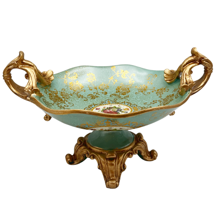 Fructiera decorativa vintage PAULETTE - Model Floral, Bleu/ Auriu, 20x35cm [1]