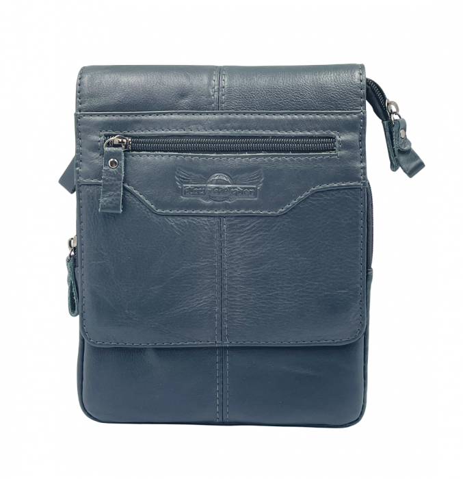 Geanta barbati CLINT, Gri inchis, Piele naturala, 20x4x24cm [1]