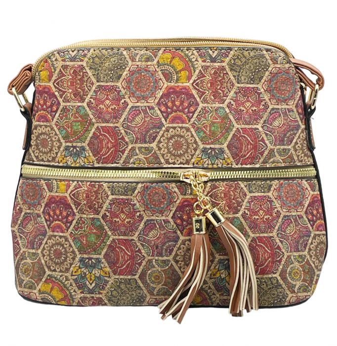 Geanta crossbody din pluta CAROLINA, Cu ciucuri [4]