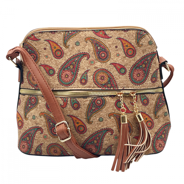 Geanta crossbody din pluta CLARA, Cu ciucuri [1]