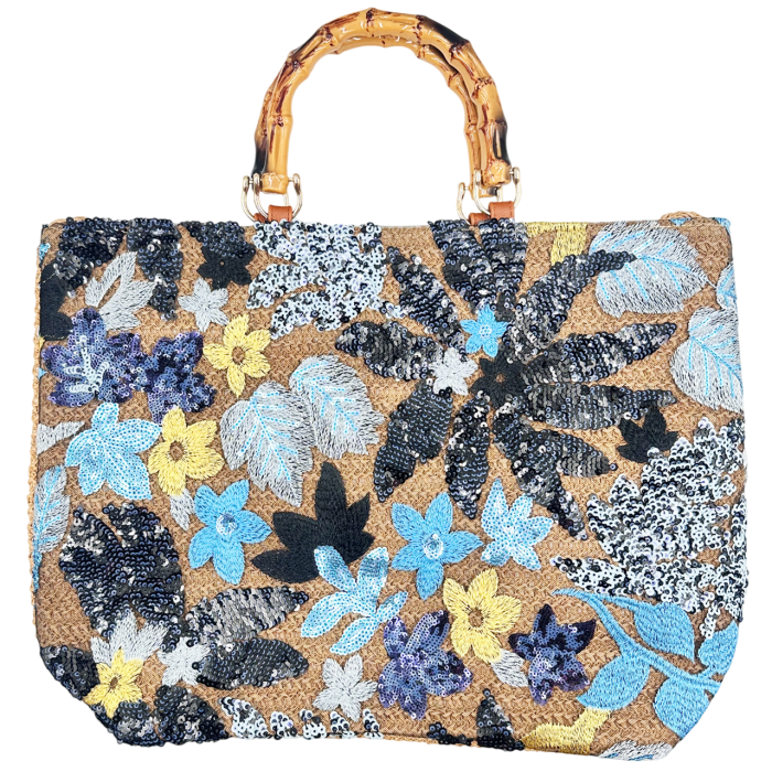 Geanta din Paie FLORES albastra cu Broderie si paiete - Geanta Eleganta [2]