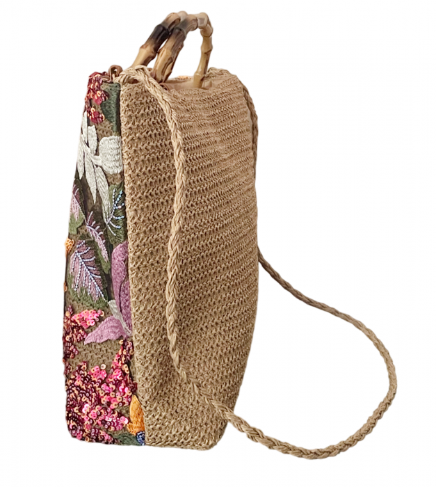Geanta de paie FLORES, Portocaliu, Cu broderie si paiete [5]