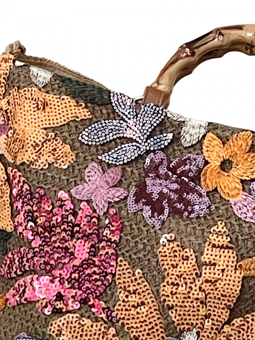 Geanta de paie FLORES, Portocaliu, Cu broderie si paiete [6]