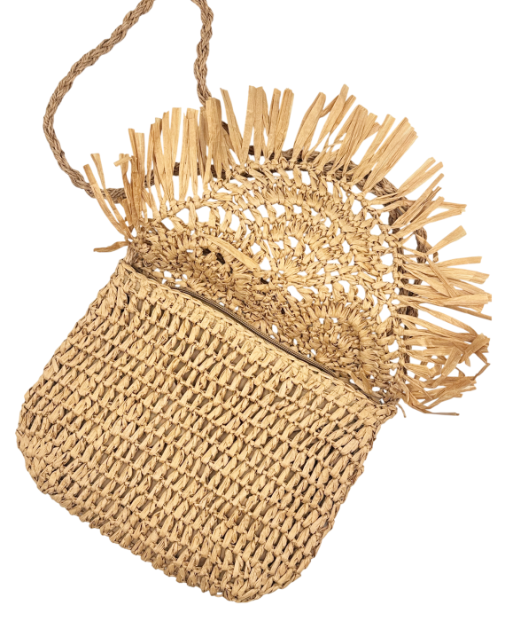 Geanta din paie stil boho JOSETTE, cu franjuri decorative [2]