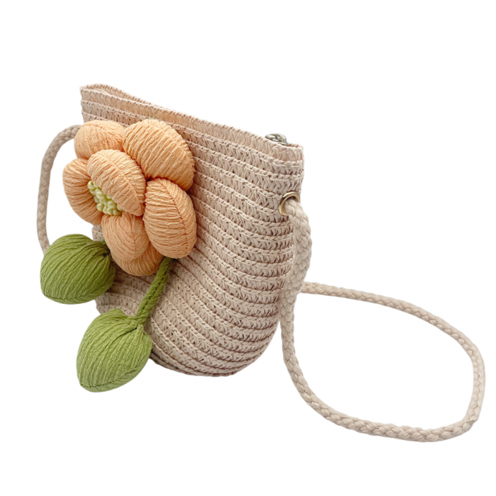 Geanta de paie FLORES pentru fetite, Roz [4]