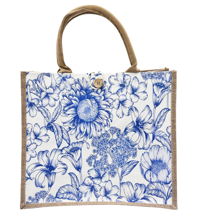 Geanta din iuta cu flori albastre - Tote bag SANTORINI [2]