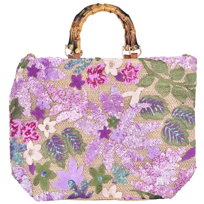 Geanta din Paie FLORES mov cu Broderie si paiete - Geanta Eleganta [2]