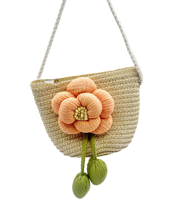 Geanta din paie FLORES pentru fetite - bej cu floare [2]
