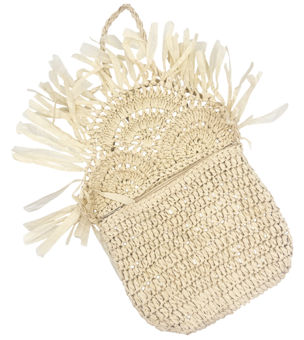 Geanta din paie bej stil boho JOSETTE, cu franjuri decorative [2]