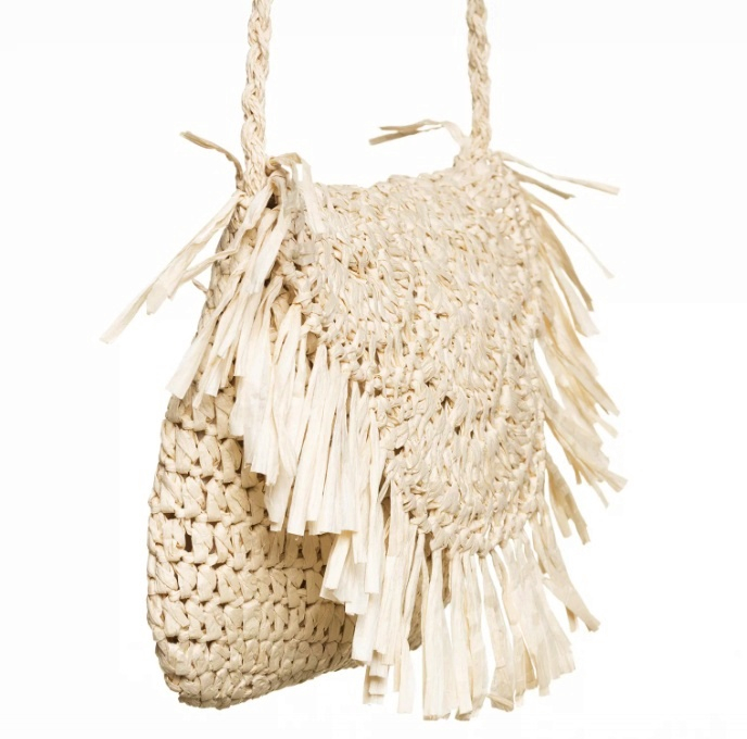 Geanta din paie bej stil boho JOSETTE, cu franjuri decorative [3]