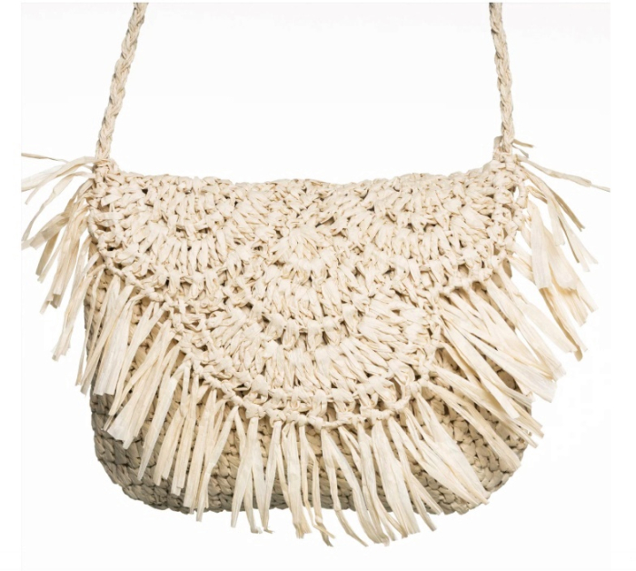 Geanta din paie bej stil boho JOSETTE, cu franjuri decorative [4]