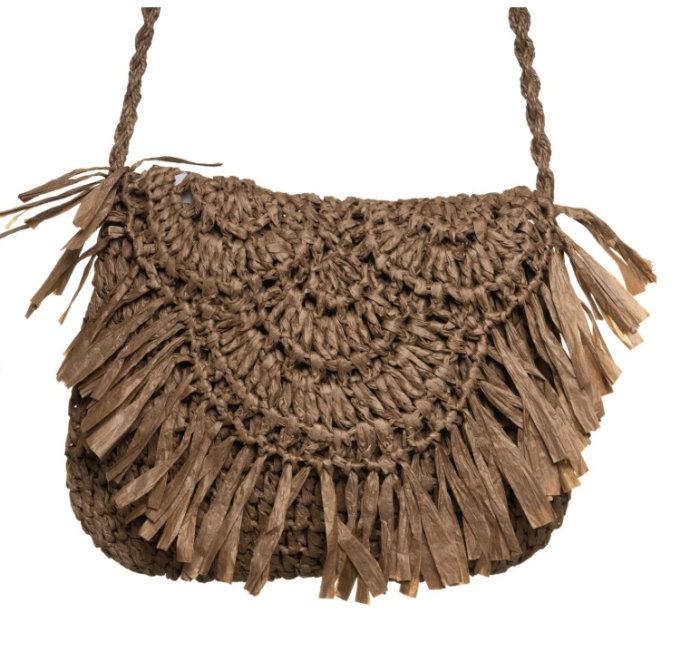 Geanta din paie stil boho JOSETTE, cu franjuri decorative [8]