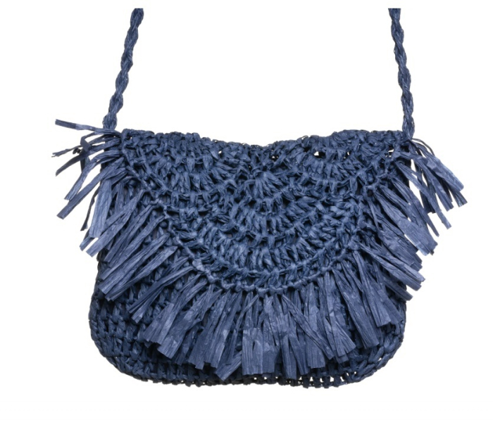 Geanta din paie albastra stil boho JOSETTE, cu franjuri decorative [3]