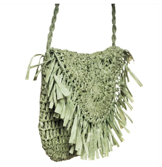 Geanta din paie stil boho verde JOSETTE, cu franjuri decorative [3]