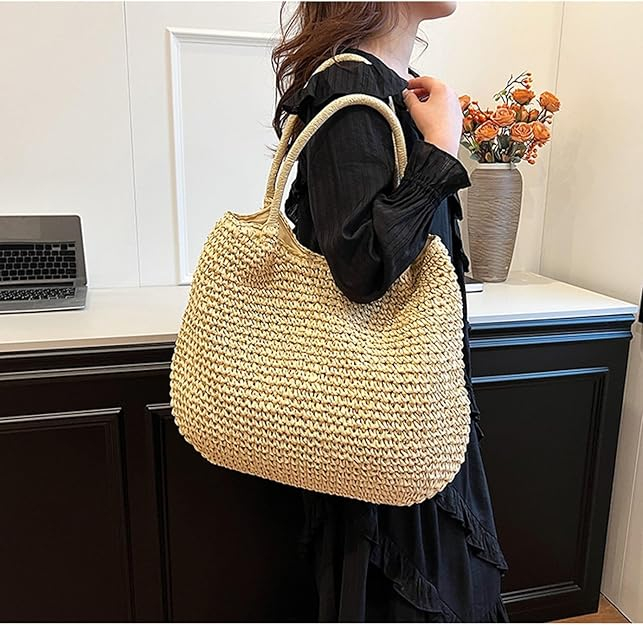 Geanta din paie SARDEGNA bej cu capsa si design boho [3]