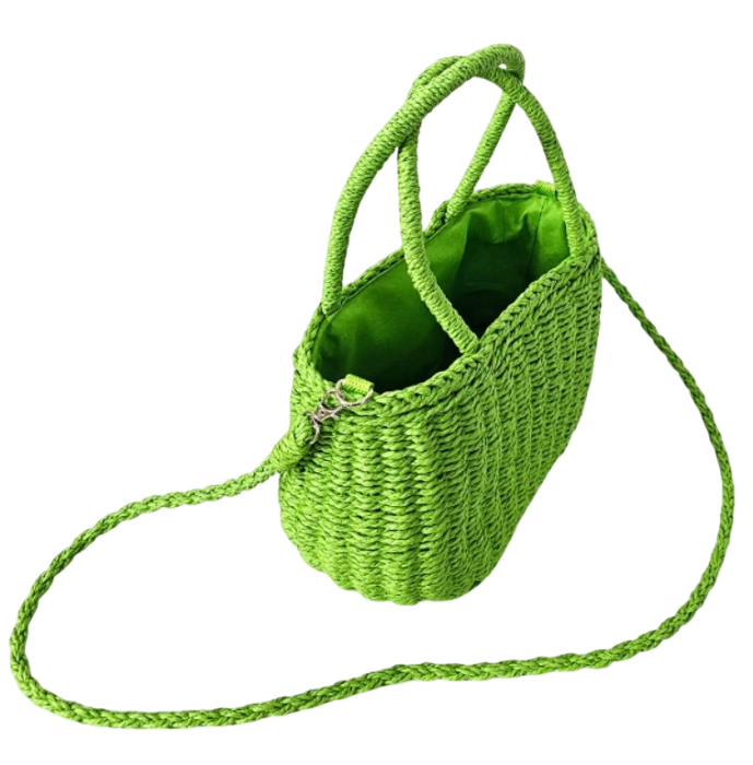 Geantă de damă verde din paie impletite 27x10x17 cm - cu curea de umar [2]